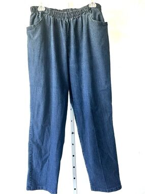 Chic Blue Jeans Sz 22W Petite Elastic Waist Stretch Denim Straight Leg Comfy